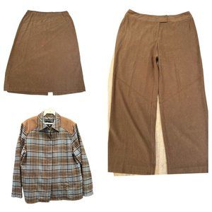 3 Pc Vintage Norton McNaughton Flannel Shirt, Faux Suede Skirt & Pants Set 18P